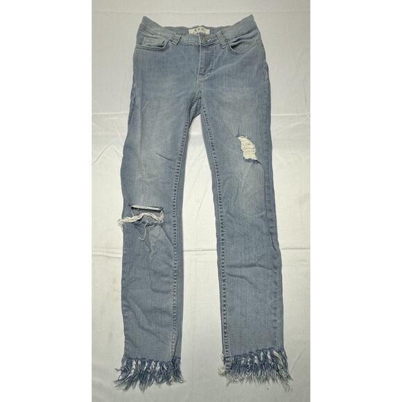 We The Free Women's Light Wash Distressed Raw Hem Skinny Jeans - Sz 24x25 - Picture 1 of 6
